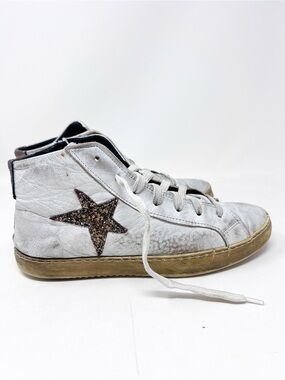 UNBRANDED HIGH TOP INTENTIONALLY DISTRESSED GLITTER STAR SNEAKERS WOMENS SZ 9